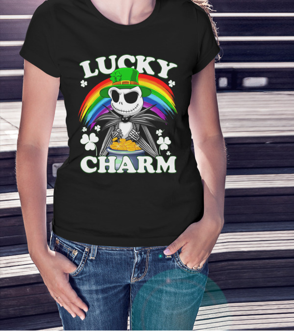 Lucky Charm Jack Skellington Rainbow Pot Of Gold T-Shirt