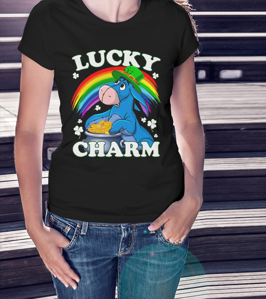 Eeyore Lucky Charm Rainbow Hat Coins Shamrocks T-Shirt