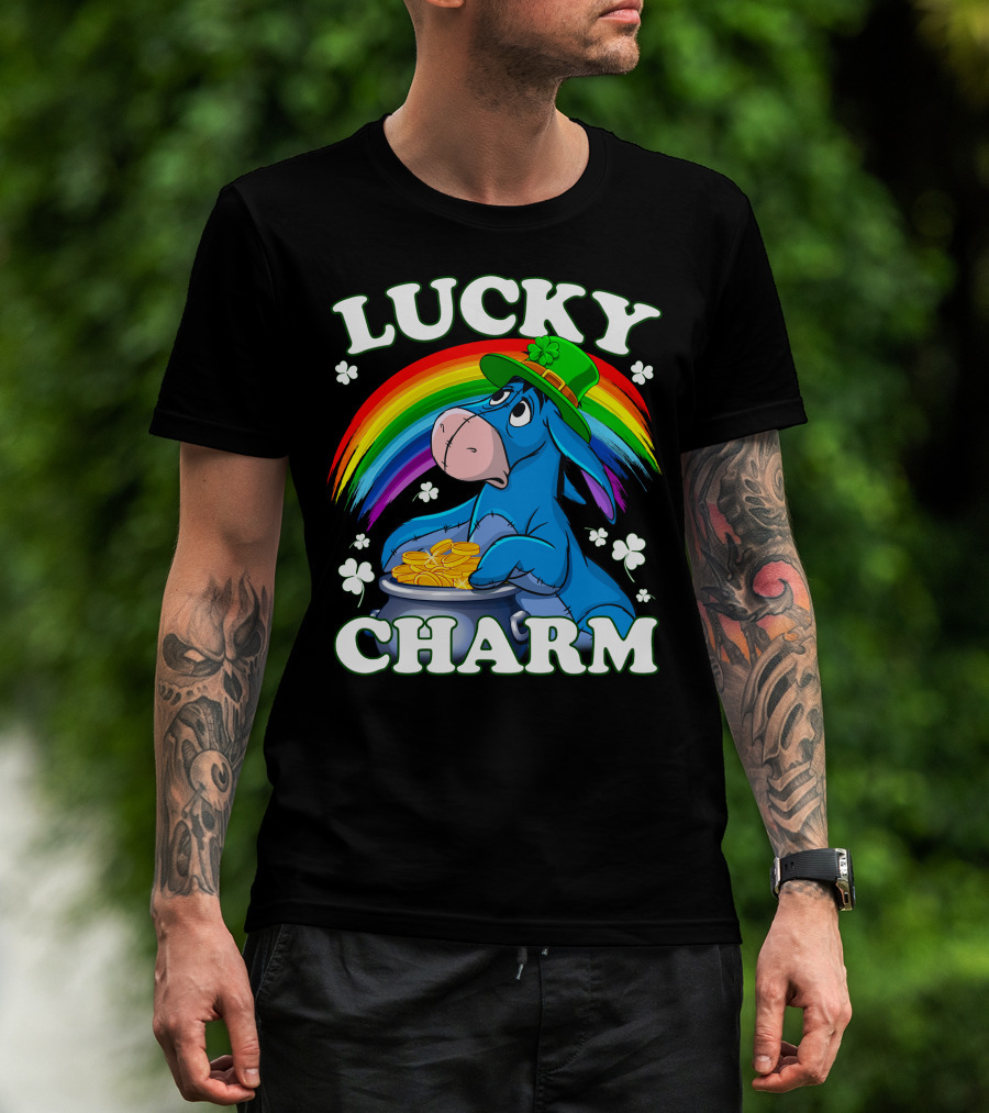 Eeyore Lucky Charm Rainbow Hat Coins Shamrocks T-Shirt