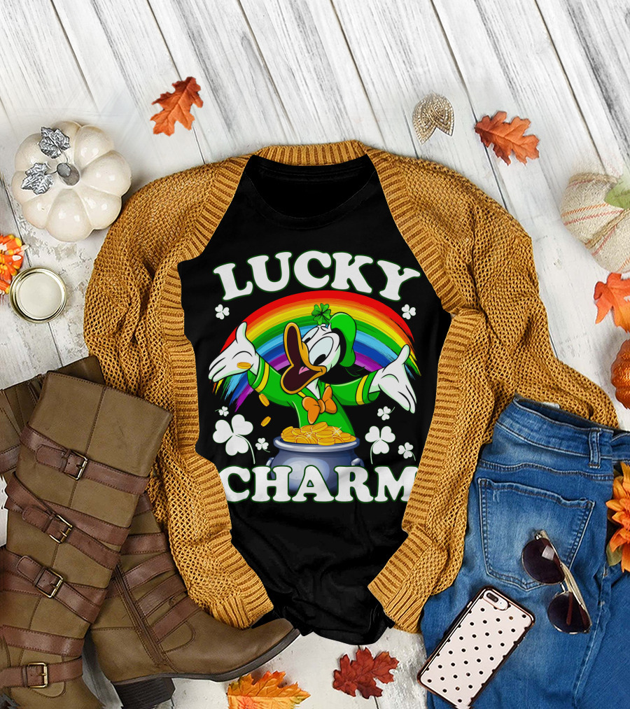 Lucky Charm Donald Pot Of Gold Rainbow Clovers T-Shirt