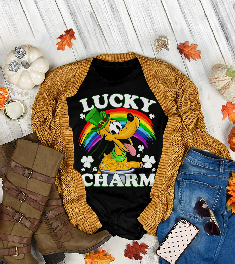 Lucky Charm Pluto Rainbow Clover Hat Coins T-Shirt