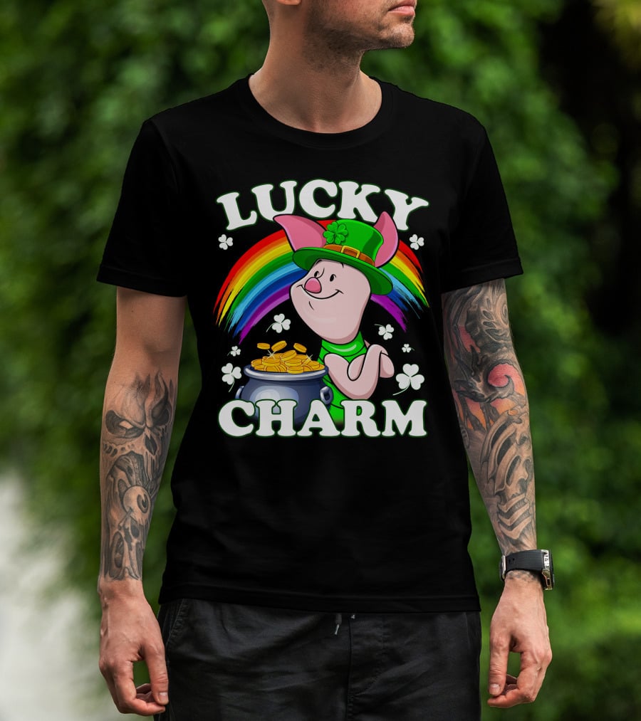 Lucky Charm Piglet Rainbow Gold Coins T-Shirt