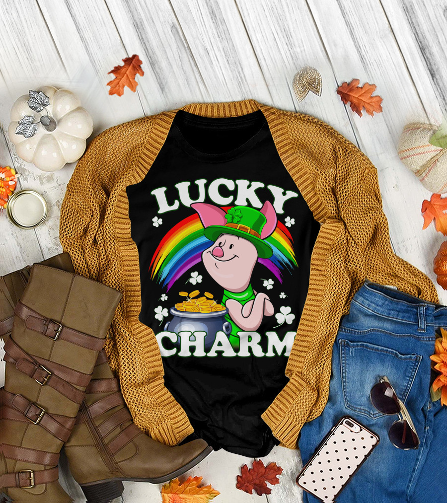 Lucky Charm Piglet Rainbow Gold Coins T-Shirt