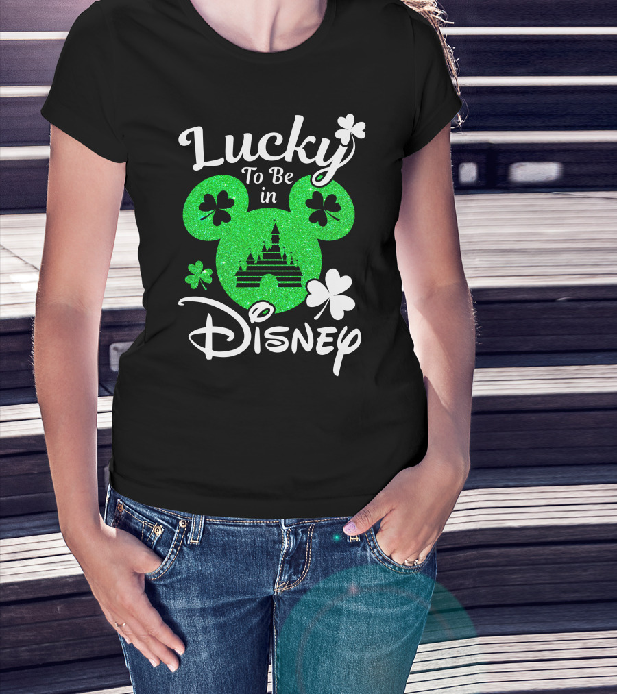 Lucky To Be In Disney Shamrock Castle Mickey Head T-Shirt