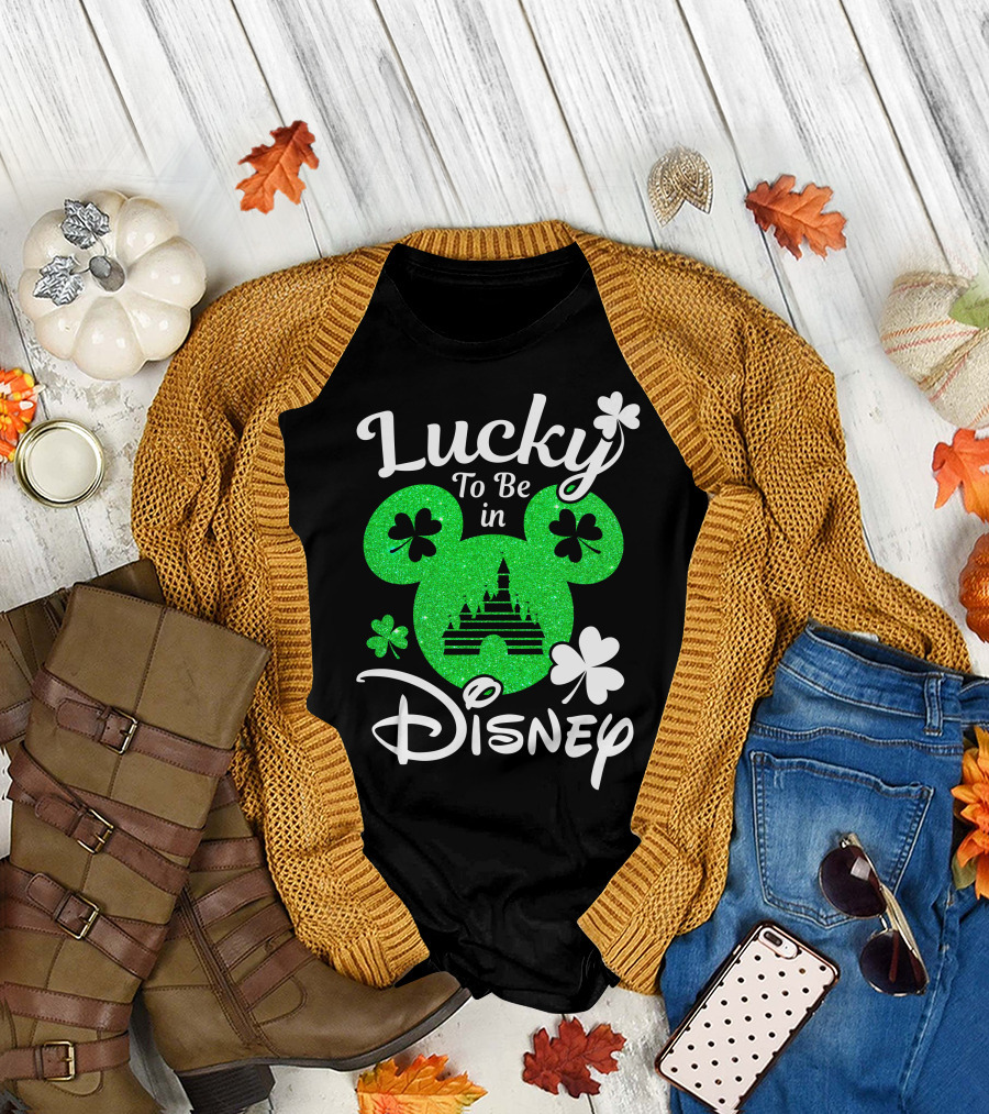 Lucky To Be In Disney Shamrock Castle Mickey Head T-Shirt