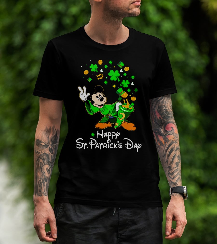 Happy St. Patrick's Day Mickey Mouse Clovers And Gold T-Shirt