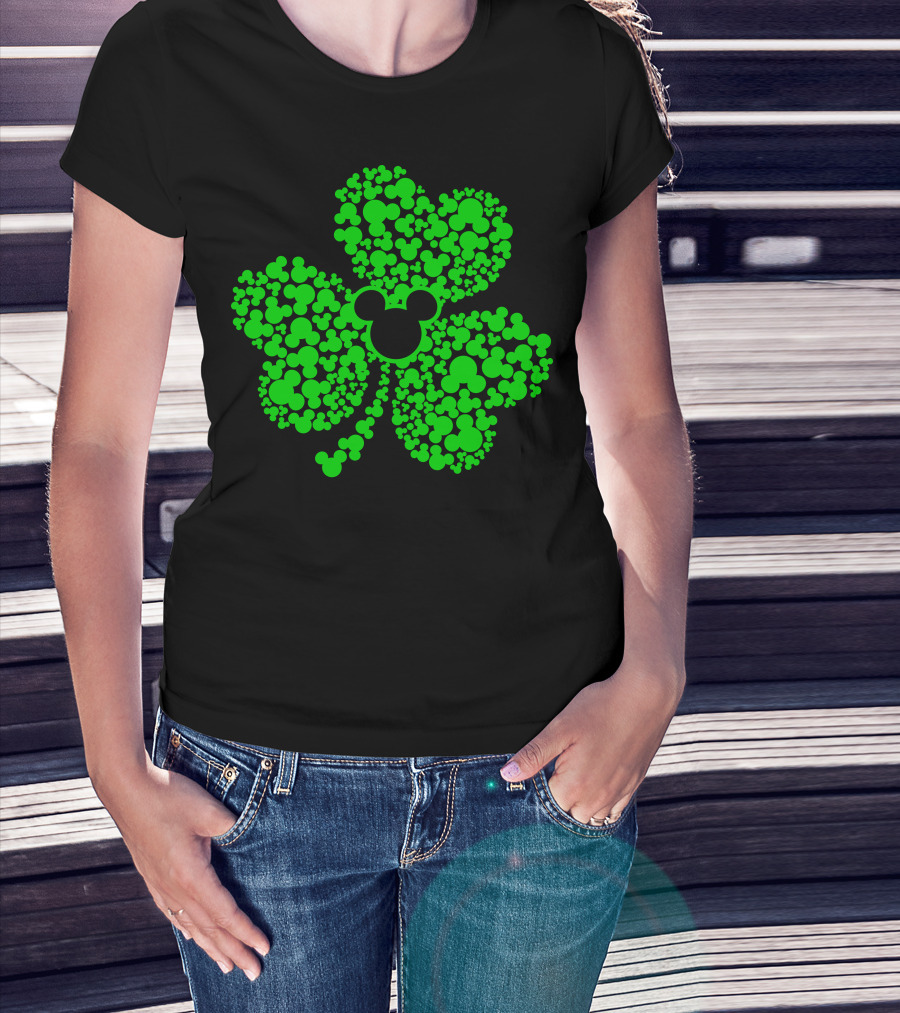 SHAMROCK Mouse Icon Themed St. Patrick's Day Green Flowers T-Shirt