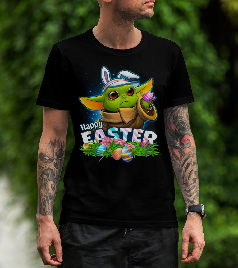 Yoda Happy Easter Bunny Ears Eggs Fandom Celebration T-Shirt
