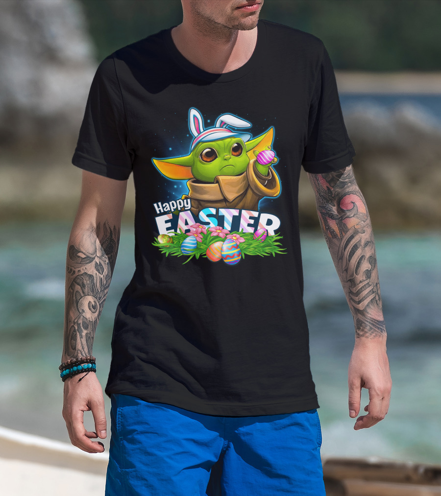 Yoda Happy Easter Bunny Ears Eggs Fandom Celebration T-Shirt