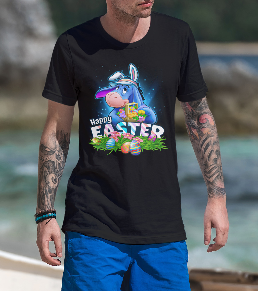 Happy Easter Eeyore With Basket And Colorful Eggs T-Shirt