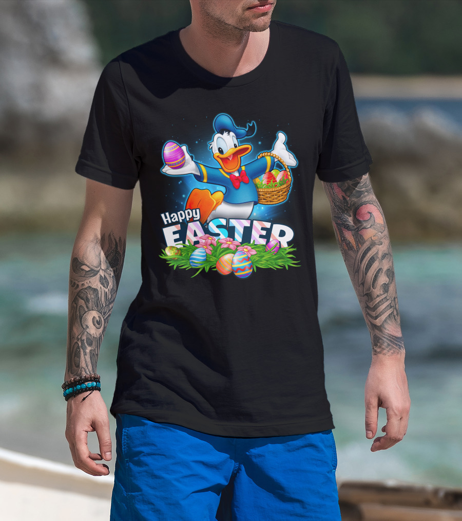 Donald Happy Easter With Colorful Eggs And Basket T-Shirt