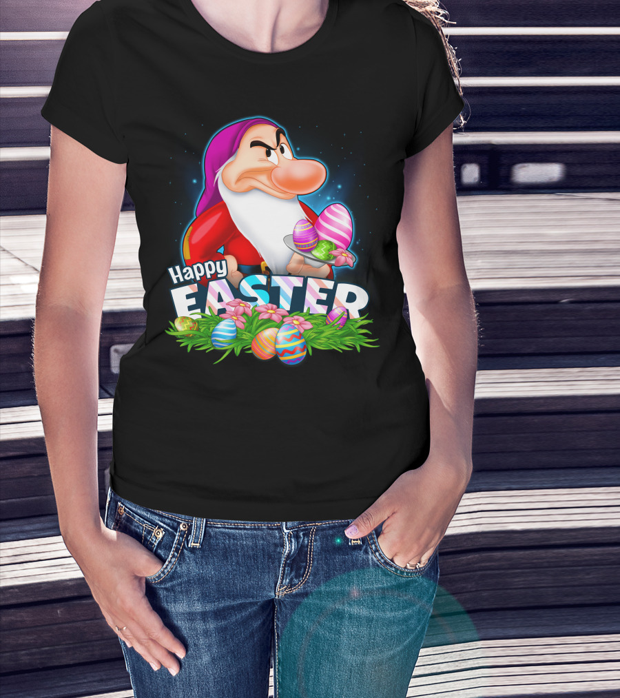 Happy Easter Grumpy Dwarf With Colorful Eggs And Flowers T-Shirt