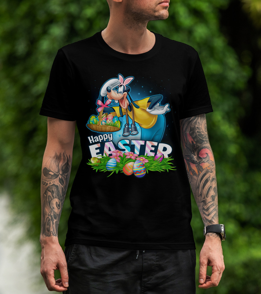 Happy Easter Goofy With Basket And Eggs T-Shirt