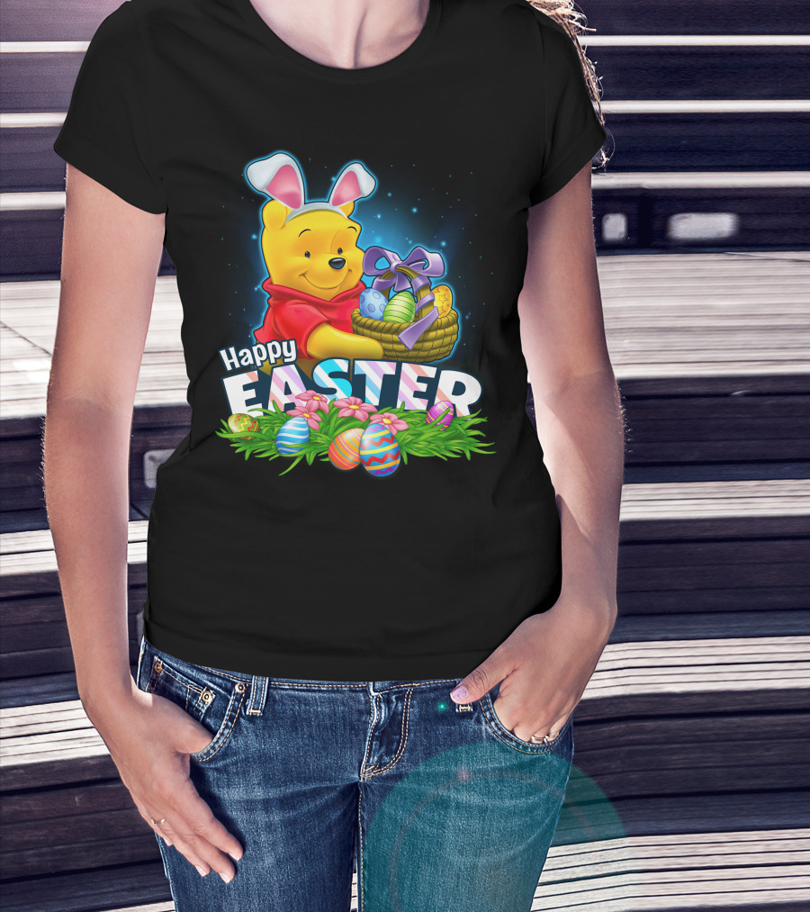 Winnie The Pooh Happy Easter Bunny Ears Basket Eggs T-Shirt