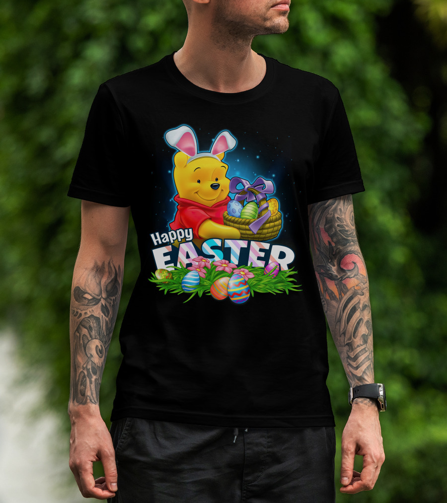Winnie The Pooh Happy Easter Bunny Ears Basket Eggs T-Shirt
