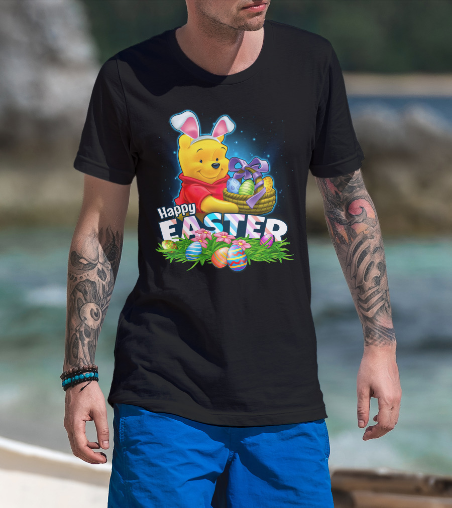 Winnie The Pooh Happy Easter Bunny Ears Basket Eggs T-Shirt