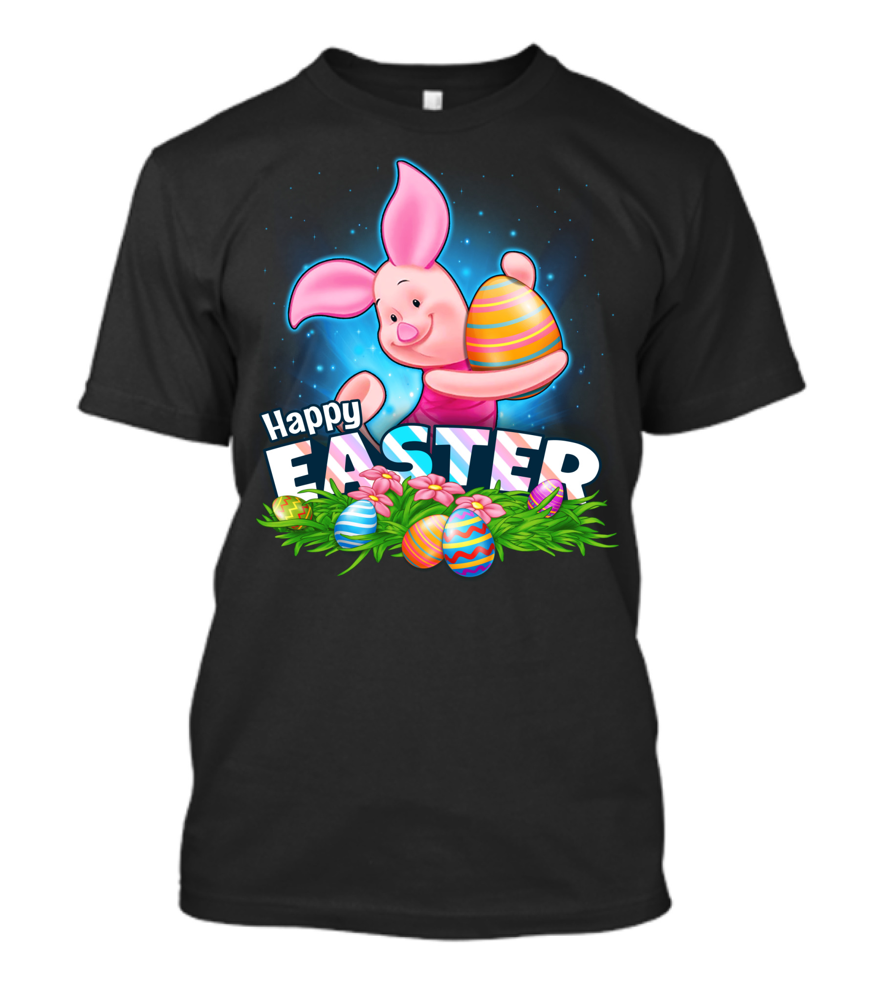 Piglet Happy Easter With Colorful Eggs And Spring Flowers T-Shirt