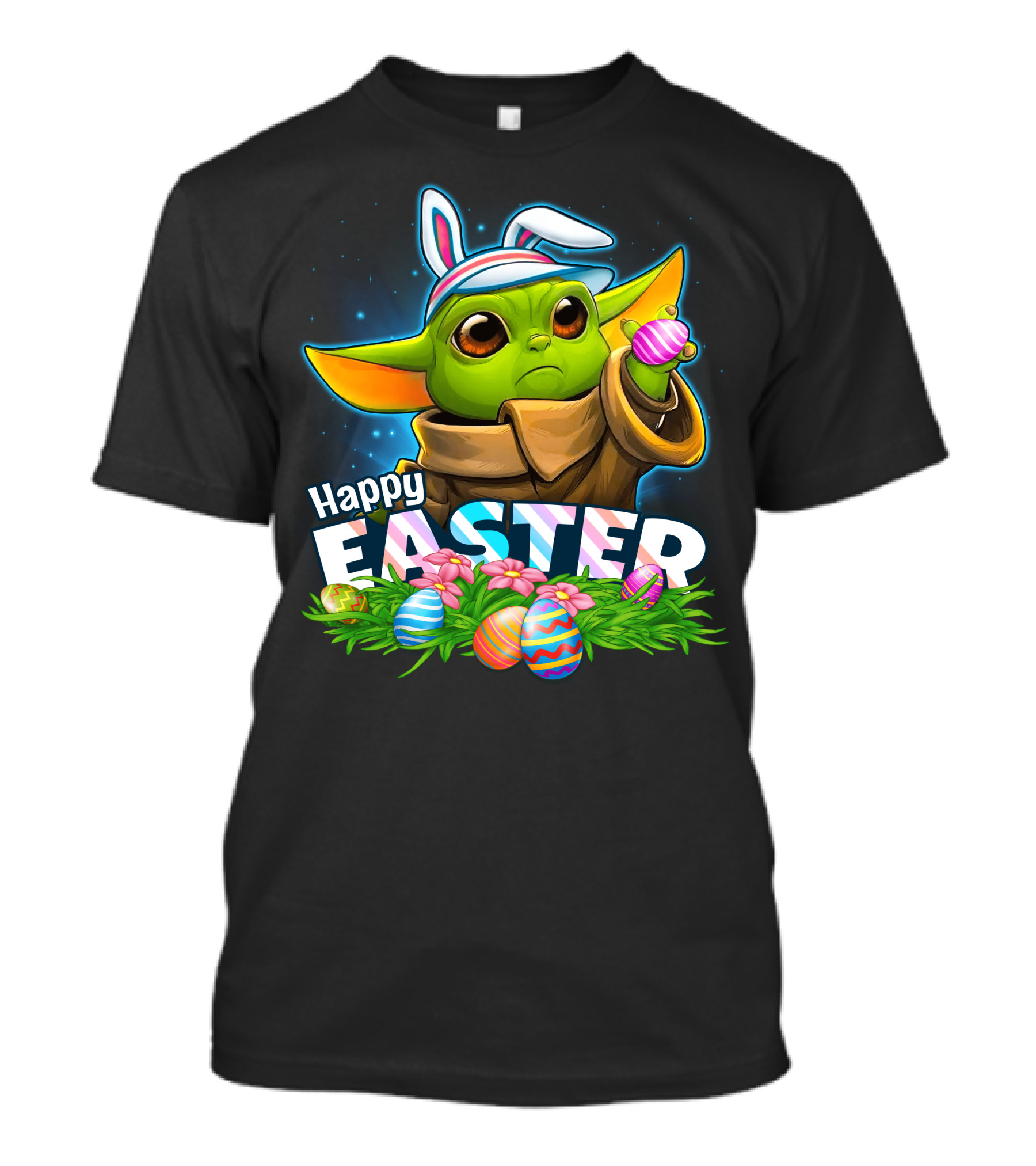 Happy Easter Yoda Bunny With Colorful Eggs T-Shirt