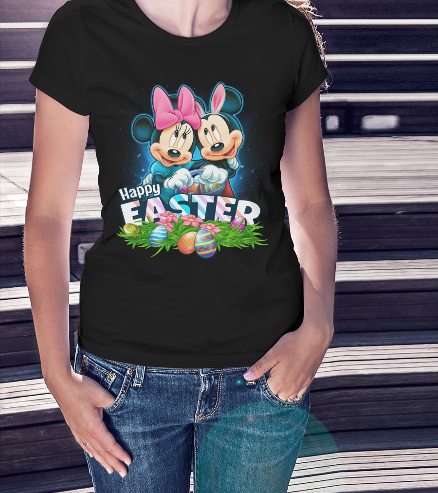 Happy Easter Mickey Minnie Colorful Egg Celebration T-Shirt