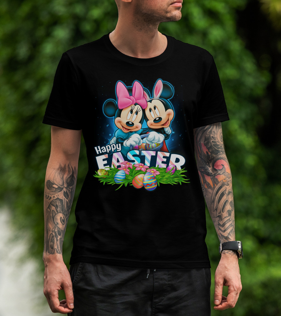 Happy Easter Mickey Minnie Colorful Egg Celebration T-Shirt