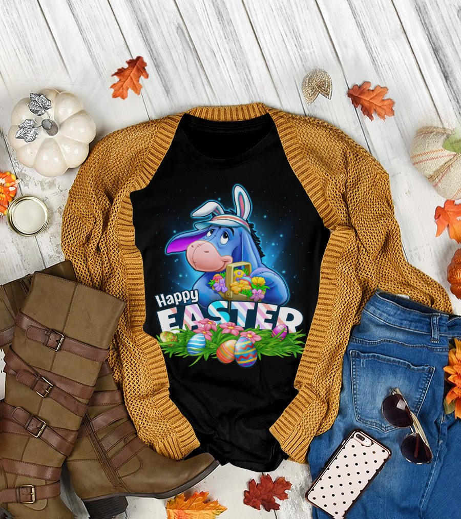 Eeyore Happy Easter With Bunny Ears And Easter Eggs T-Shirt