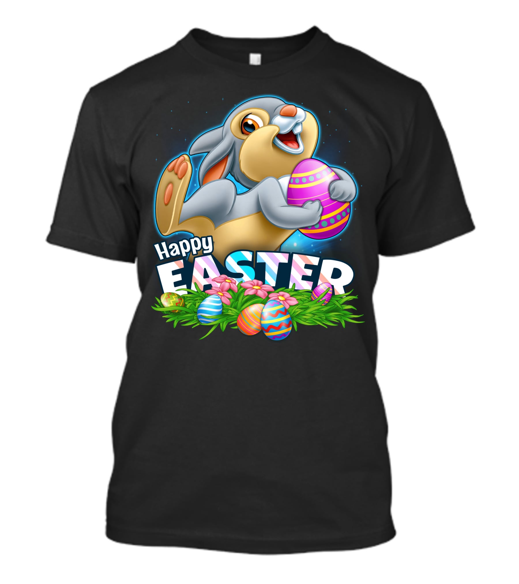 Thumper Happy Easter Colorful Eggs And Flowers T-Shirt