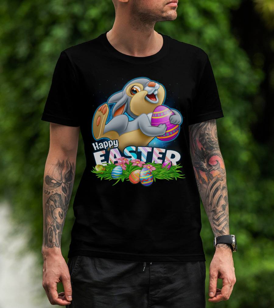 Thumper Happy Easter Colorful Eggs And Flowers T-Shirt