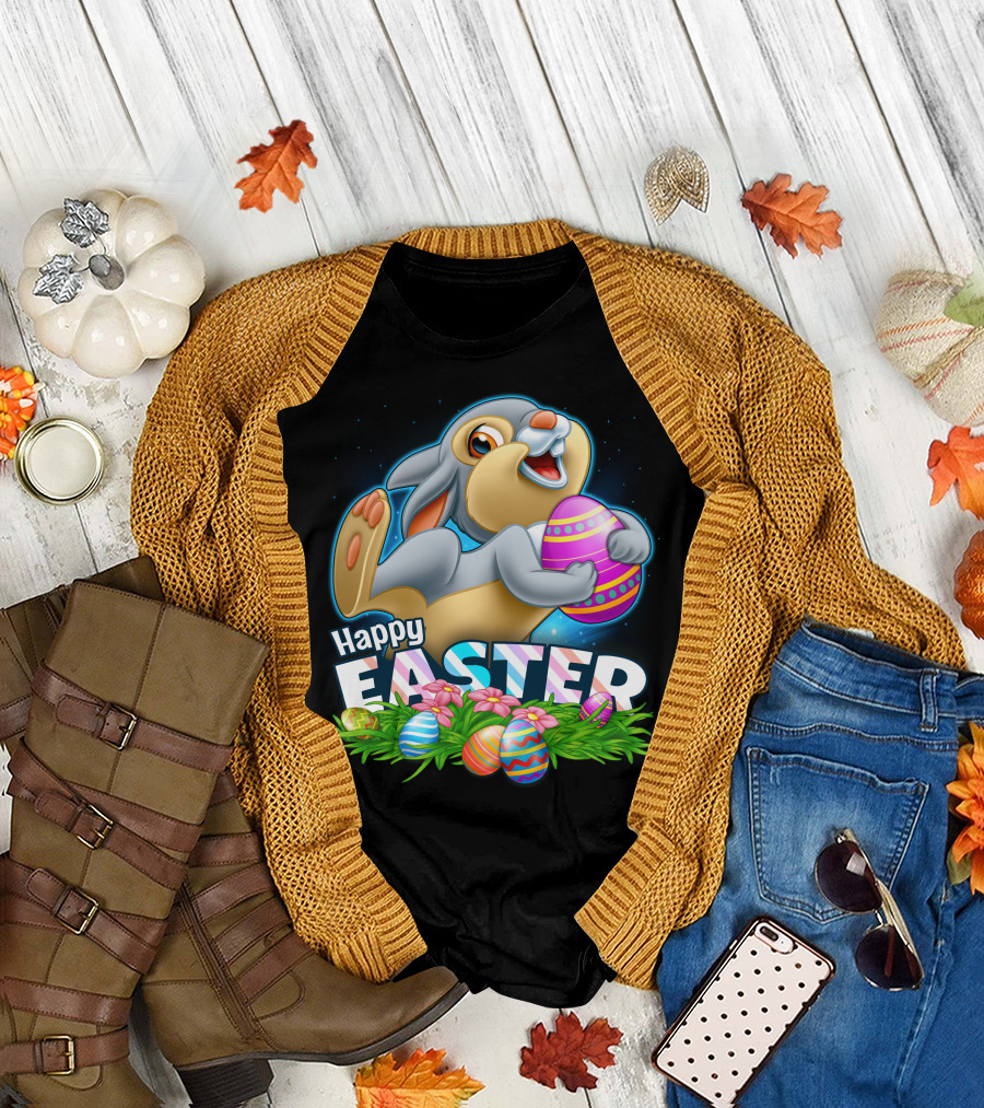 Thumper Happy Easter Colorful Eggs And Flowers T-Shirt