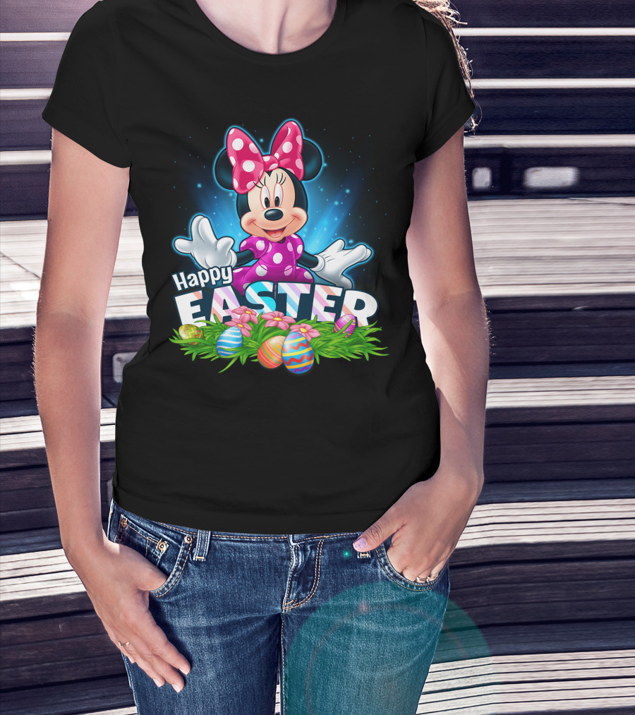 Minnie Mouse Happy Easter Eggs And Flowers Celebration T-Shirt