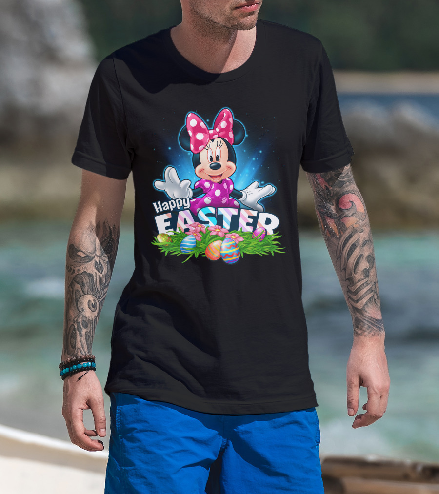 Minnie Mouse Happy Easter Eggs And Flowers Celebration T-Shirt