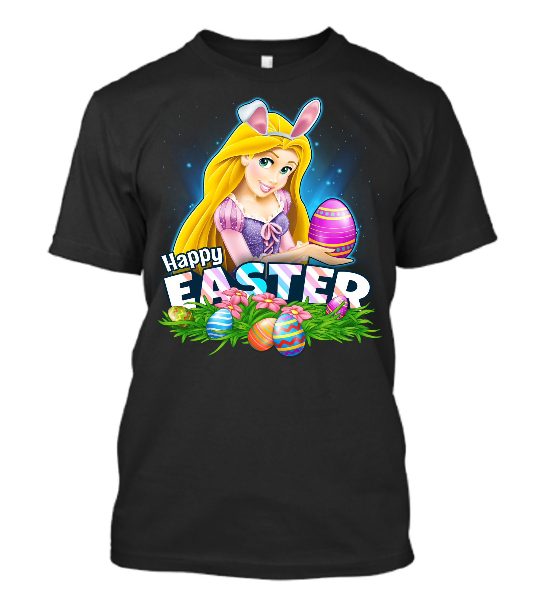 Happy Easter Rapunzel Bunny Ears With Colorful Eggs And Flowers T-Shirt