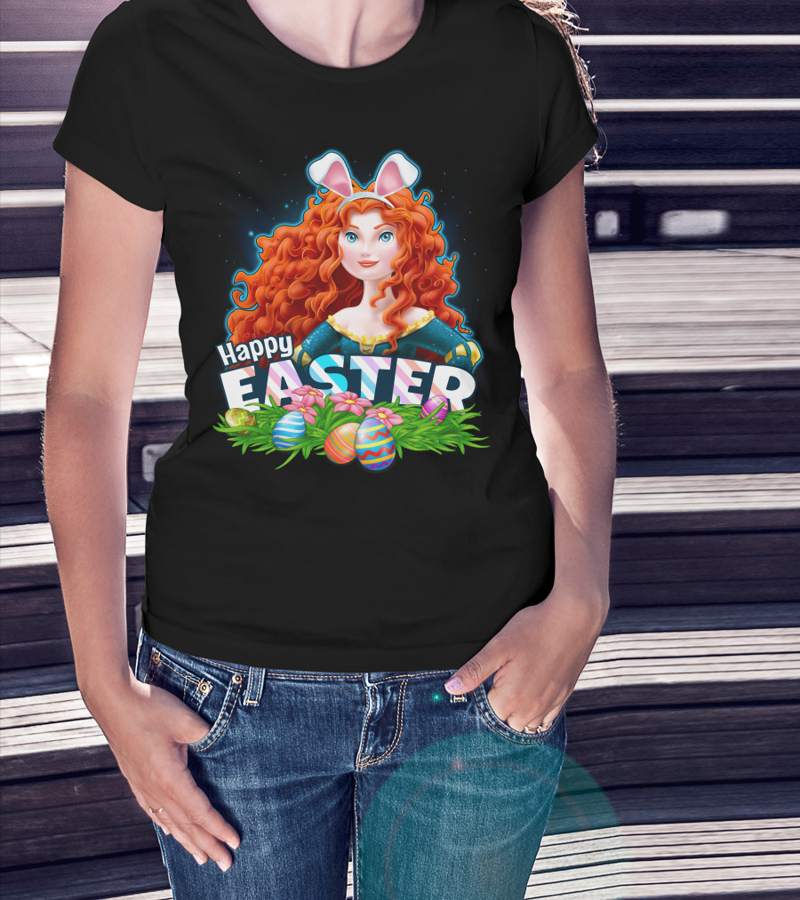 Merida Easter Celebration With Bunny Ears And Colorful Eggs T-Shirt