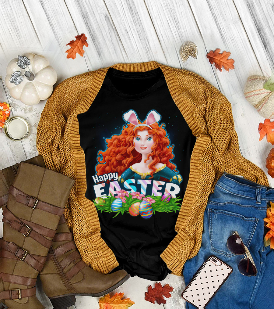 Merida Easter Celebration With Bunny Ears And Colorful Eggs T-Shirt