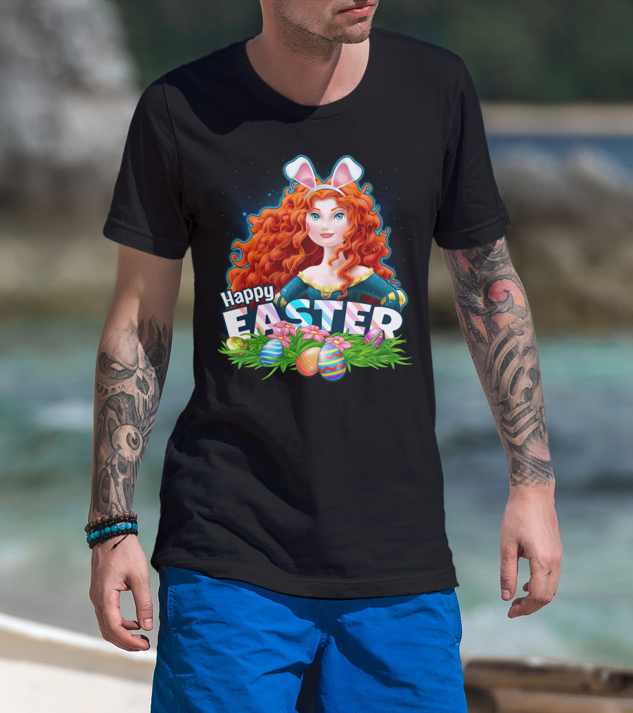 Merida Easter Celebration With Bunny Ears And Colorful Eggs T-Shirt