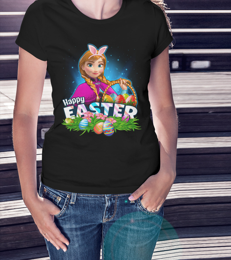 Anna Bunny Ears With Easter Eggs Basket Happy Easter T-Shirt