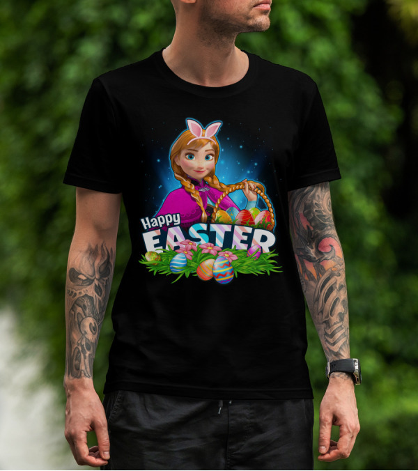 Anna Bunny Ears With Easter Eggs Basket Happy Easter T-Shirt