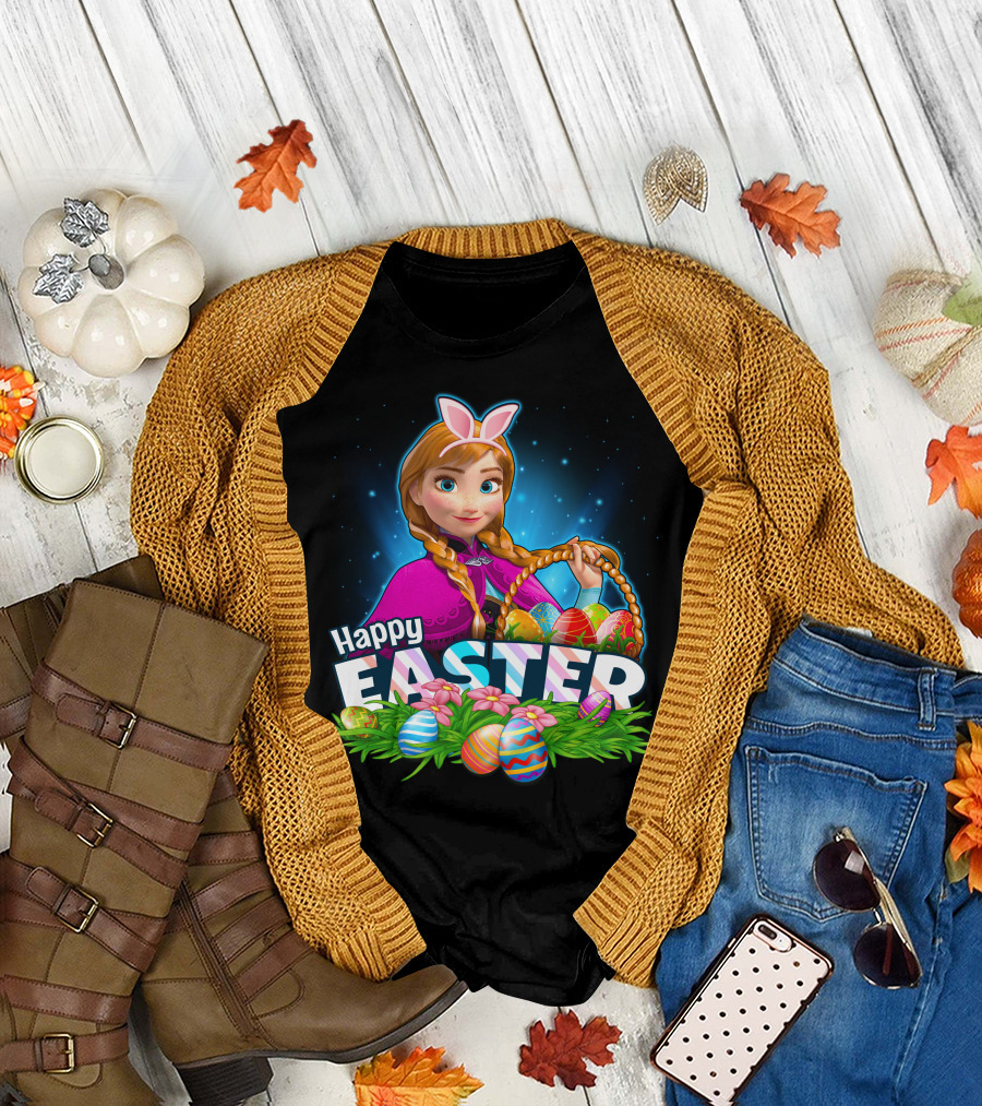 Anna Bunny Ears With Easter Eggs Basket Happy Easter T-Shirt