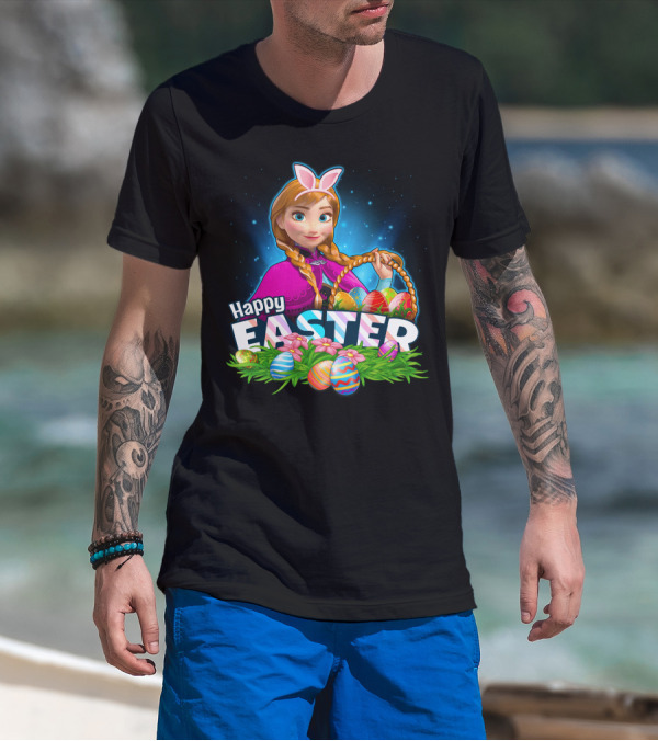 Anna Bunny Ears With Easter Eggs Basket Happy Easter T-Shirt