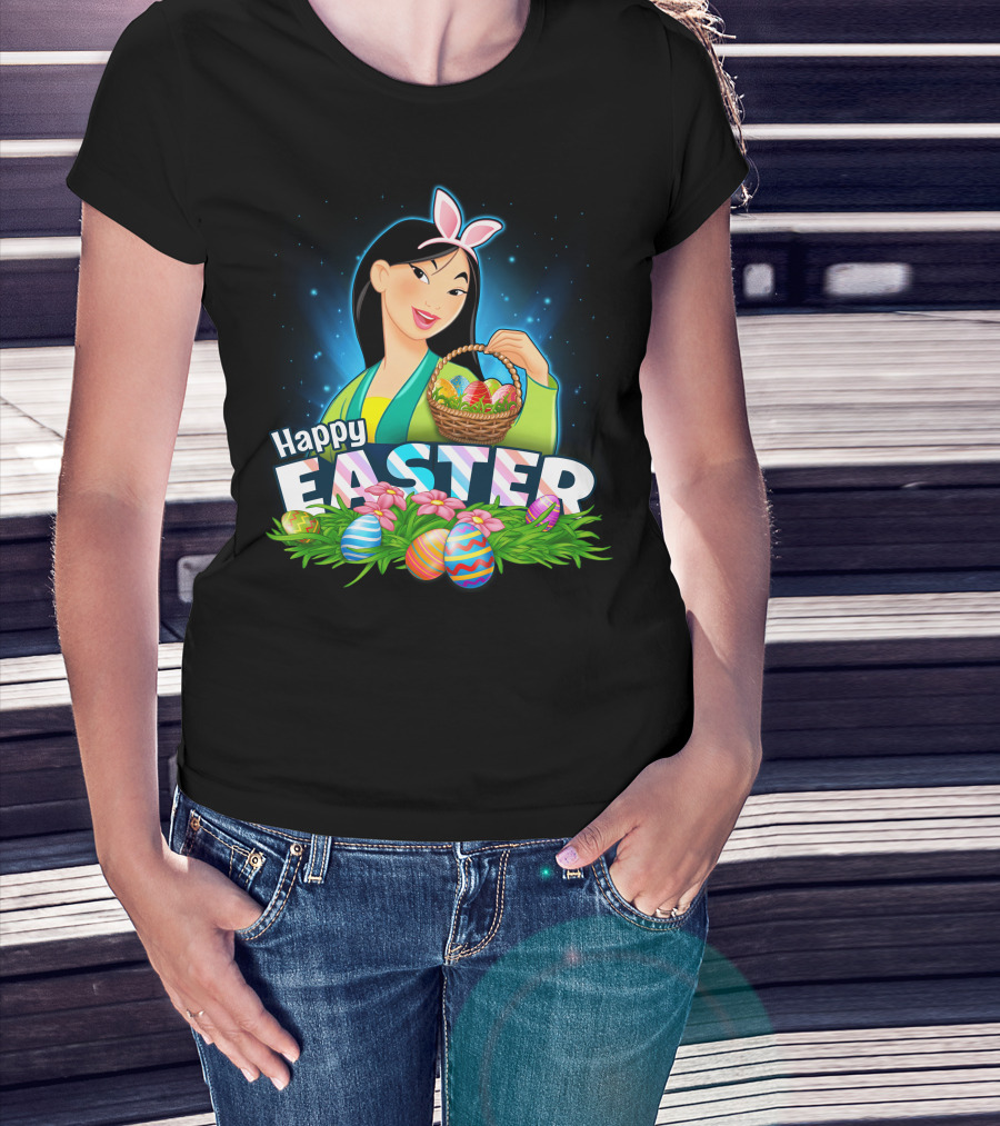 Happy Easter Mulan With Basket Of Colorful Eggs And Bunny Ears T-Shirt