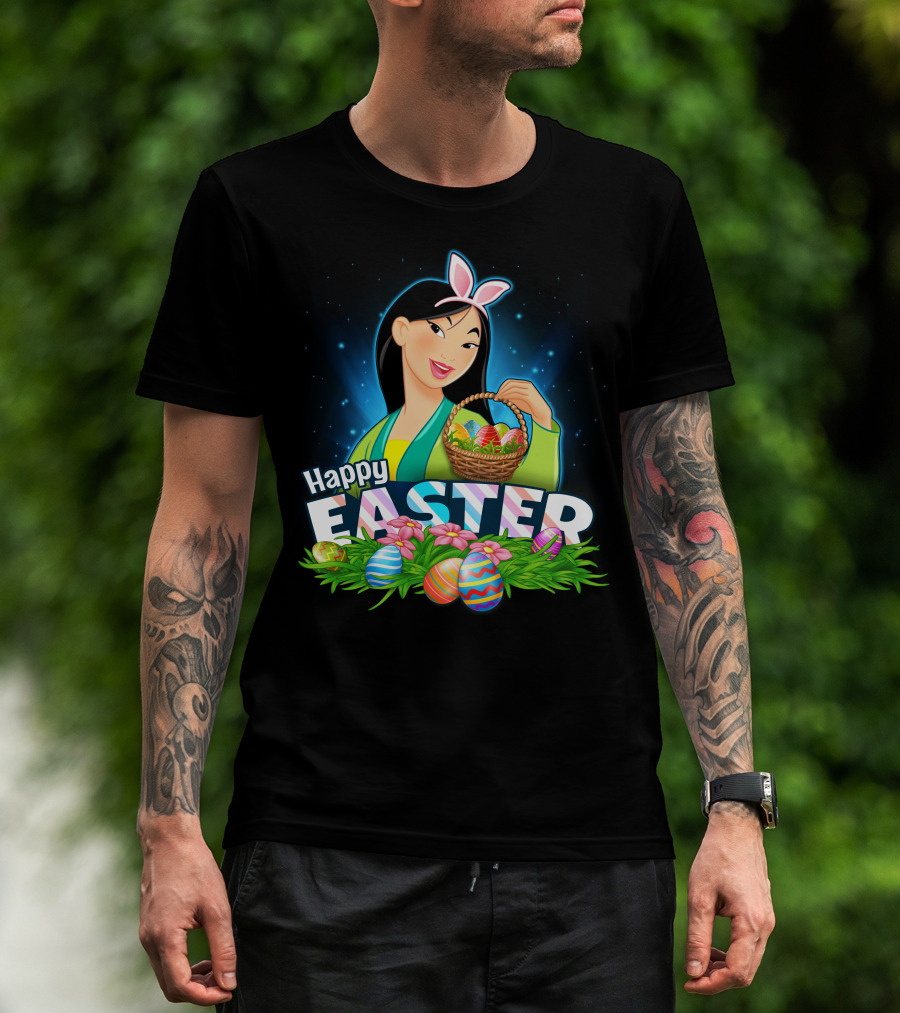 Happy Easter Mulan With Basket Of Colorful Eggs And Bunny Ears T-Shirt