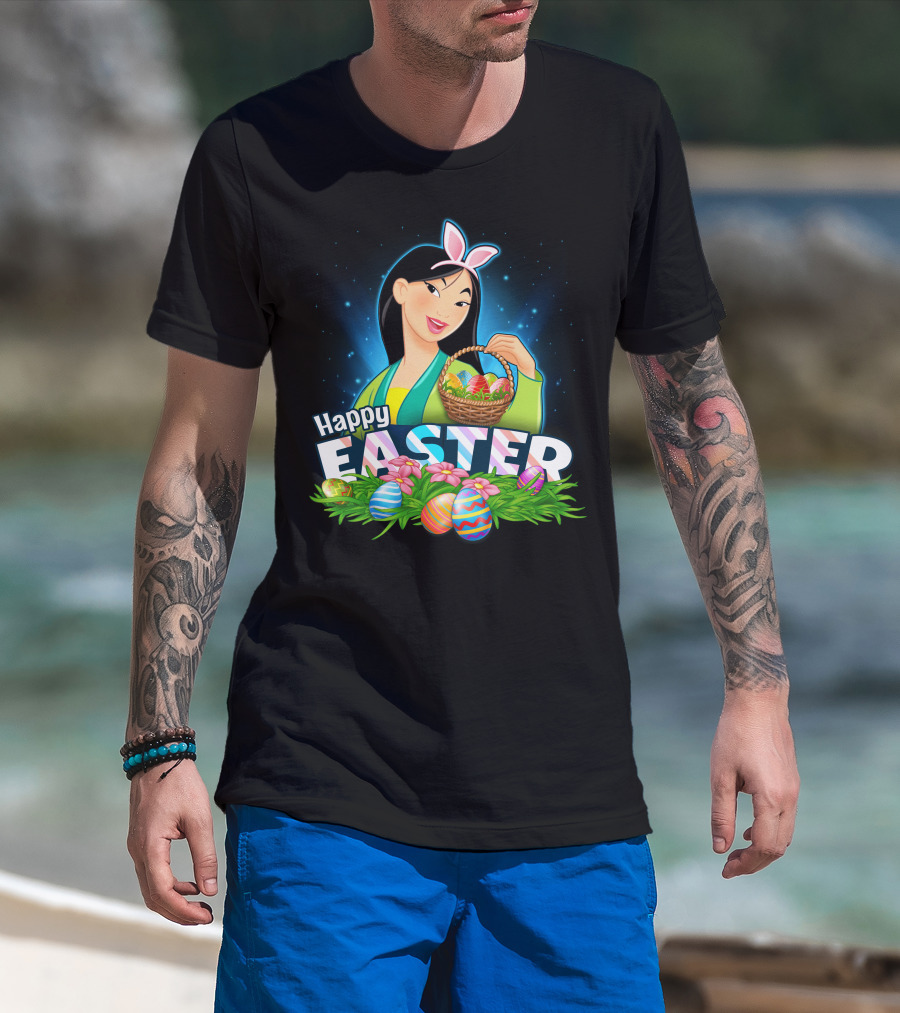 Happy Easter Mulan With Basket Of Colorful Eggs And Bunny Ears T-Shirt