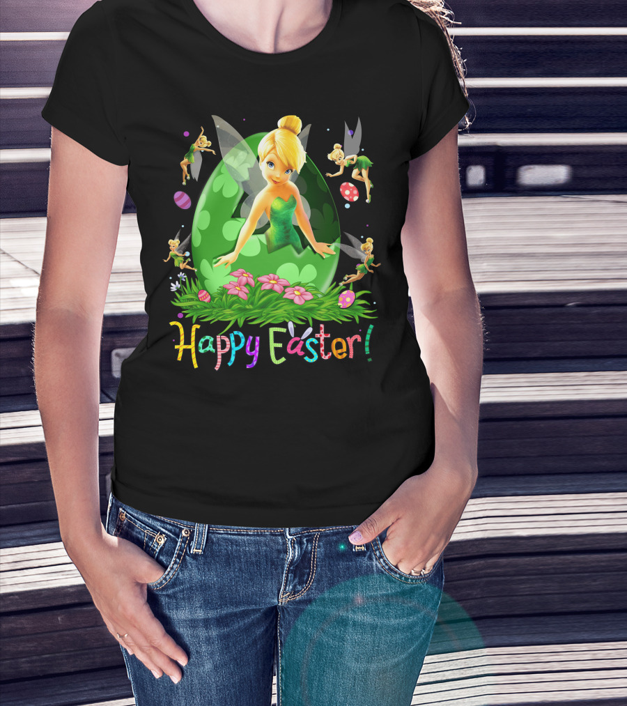Tinker Bell Happy Easter Celebration With Green Egg And Flowers T-Shirt