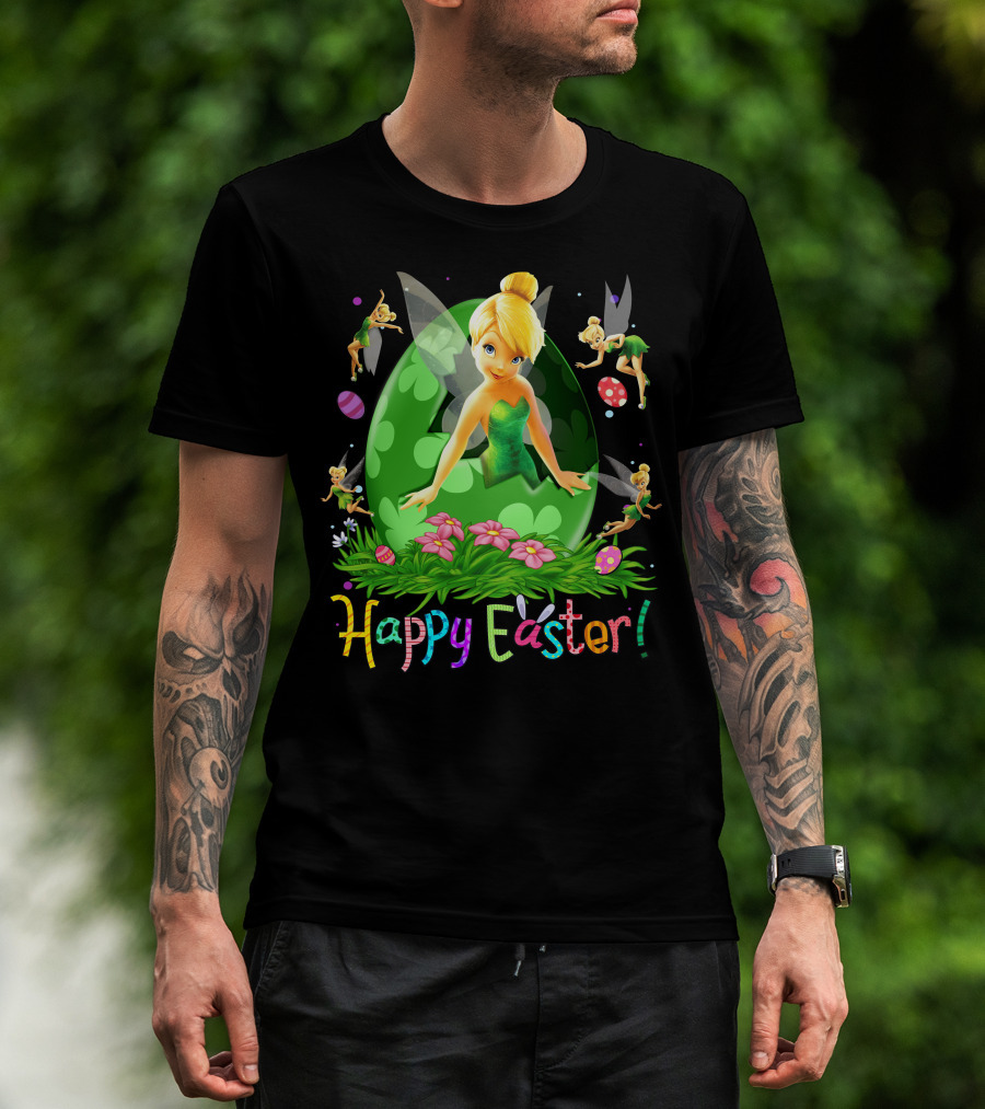 Tinker Bell Happy Easter Celebration With Green Egg And Flowers T-Shirt