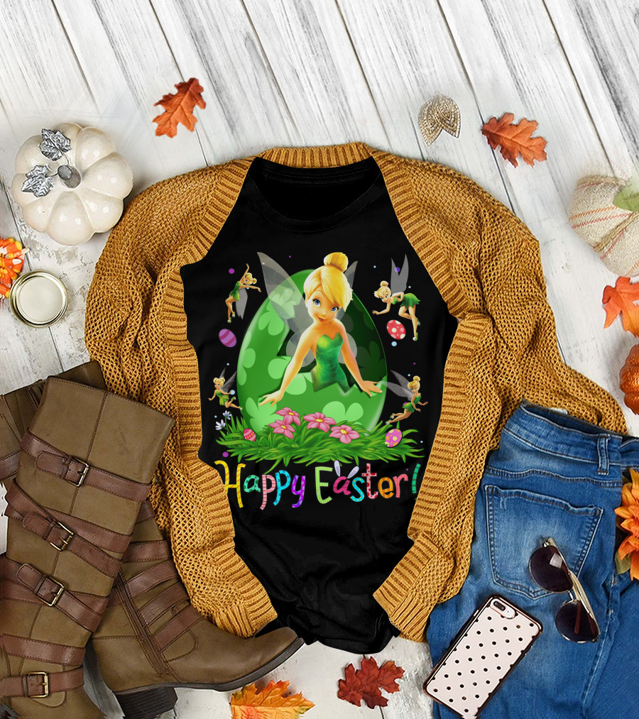 Tinker Bell Happy Easter Celebration With Green Egg And Flowers T-Shirt