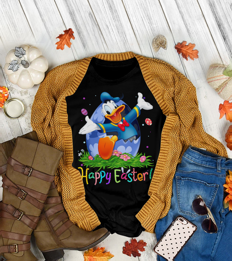 Happy Easter Donald Duck Celebration Egg And Flowers T-Shirt