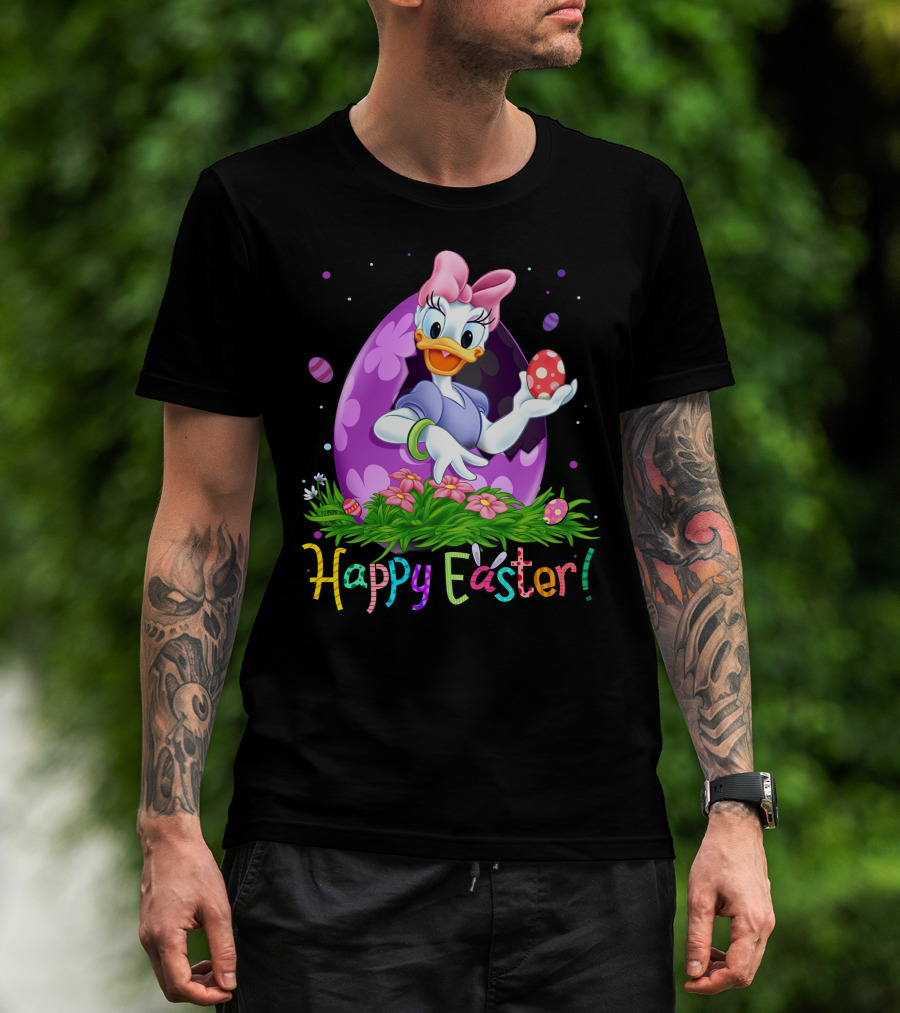 Happy Easter Daisy Duck Egg And Flowers T-Shirt