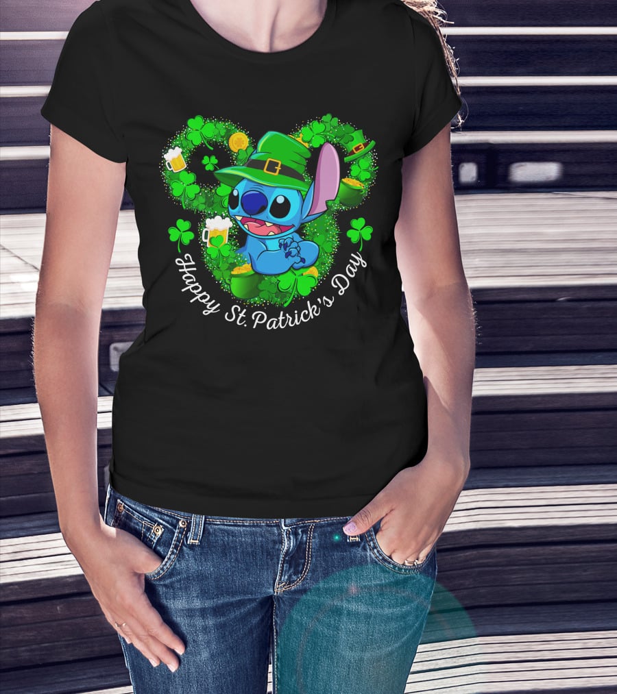 Happy St. Patrick's Day Stitch Clover And Leprechaun Hat T-Shirt