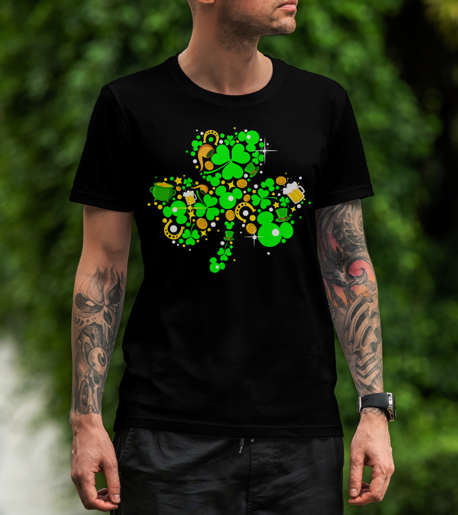 Shamrock St. Patrick's Day Mickey Mouse Beer Mug Horseshoe Pot Of Gold T-Shirt