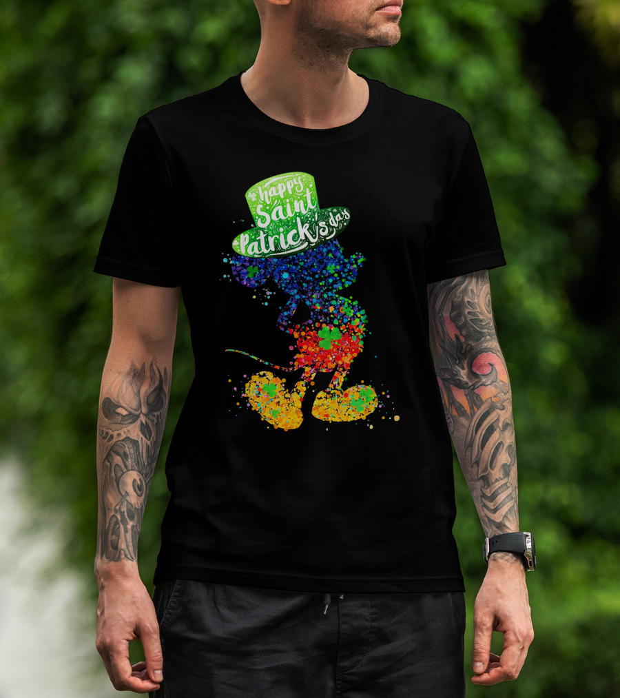 Happy Saint Patrick's Day Mickey Mouse Colorful Splatter Art T-Shirt