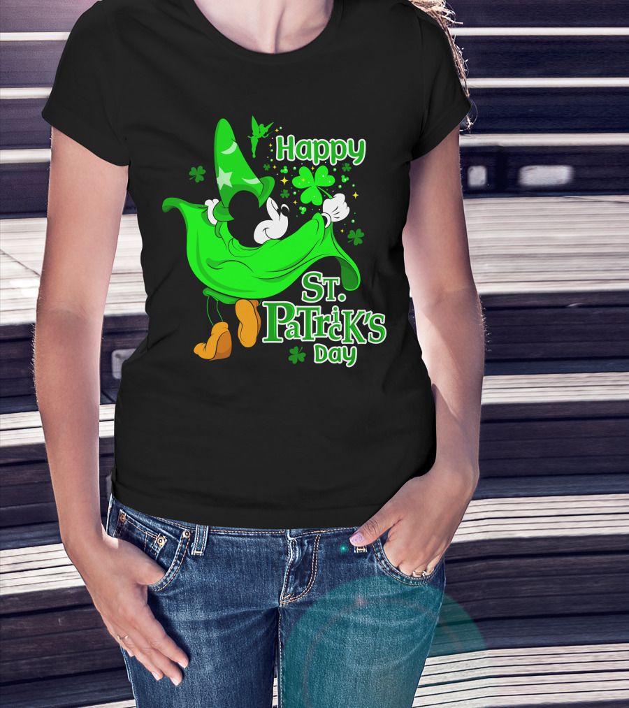 Happy St. Patrick's Day Mickey Fantasia Sparkling Clover And Shamrocks T-Shirt